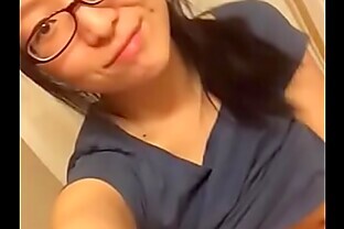 shy cute asian shows her tits in pjs